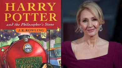1ª edição de Harry Potter e a Pedra Filosofal (Foto: Reprodução) e J. K. Rowling (Foto: John Phillips / Getty Images)