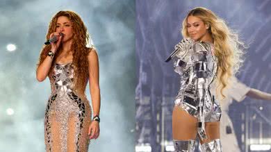 Shakira na turnê 'Las Mujeres Ya No Lloran' (Foto: Kevin Mazur/Getty Images) | Beyoncé na 'Renaissance Tour' (Foto: Kevin Mazur/WireImage)