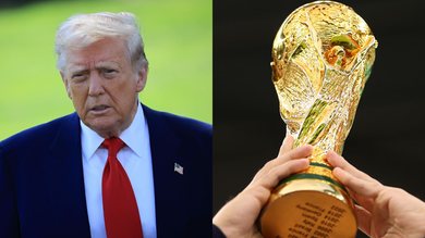 Donald Trump e o Troféu da Copa do Mundo FIFA - Fotos: Win McNamee/Getty Images e Ryan Pierse/Getty Images