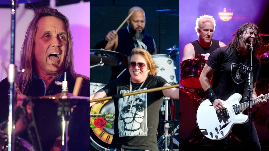 Os bateristas Nicko McBrain, Frank Ferrer e Josh Freese - Fotos: Larry Marano, Ollie Millington e Kevin Mazur / Getty Images