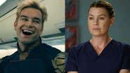 Antony Starr como Homelander (Foto: Reprodução/ Amazon Prime Video) e Ellen Pompeo como Meredith Grey em Grey's Anatomy (Foto: Reprodução)